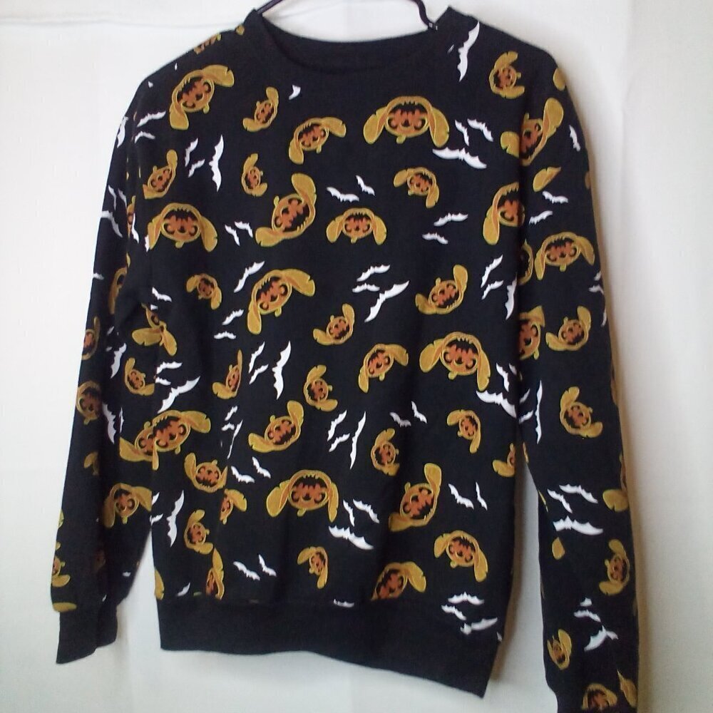 Disney Stitch Sweatshirt Juniors XS Long Sleeve Halloween Pumpkin Black Orange